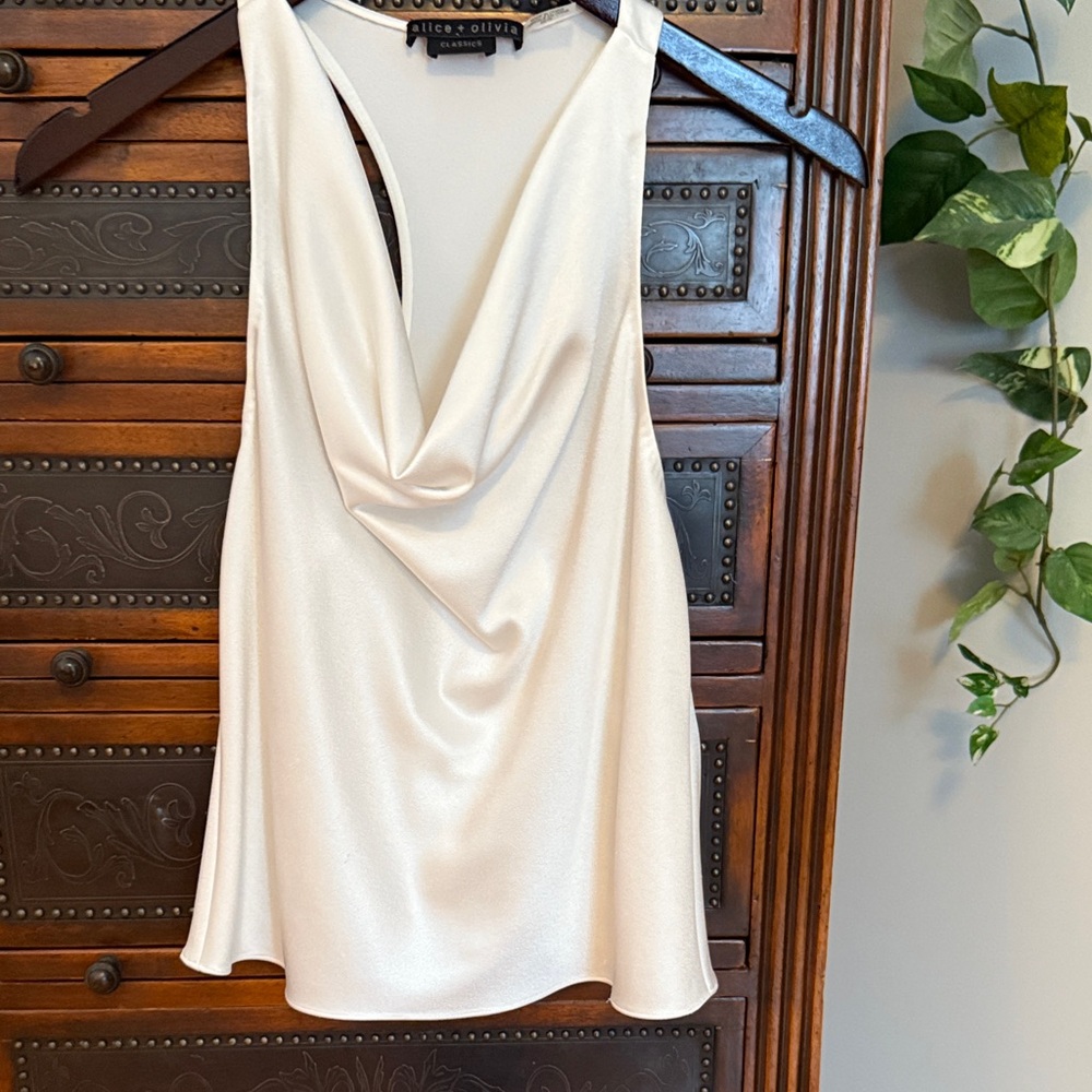 Alice + Olivia Cream Cowl Neck Satin Camisole